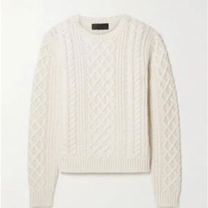 Nili Lotan Jodelle Ivory Cable-Knit 100% Cashmere Sweater S
